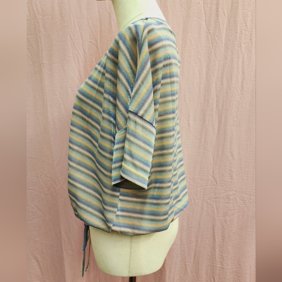 Lumière Metallic Stripe Crew Neck Relax Drop Shoulder Tee- (Medium)NEw - Picture 5 of 8